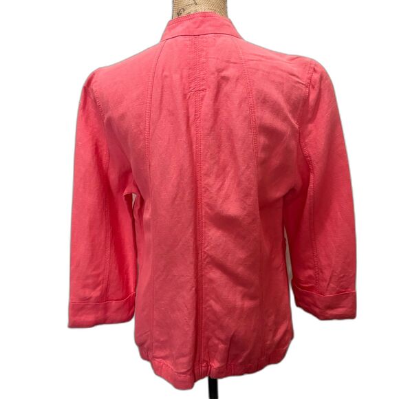 Amber Sun Coral Pink Linen Blend Utility Jacket Lagenlook Spring Size Medium - Picture 2 of 4